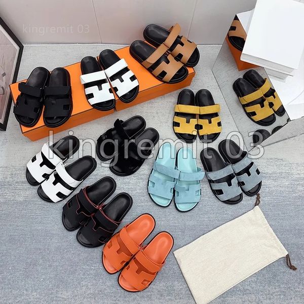 

designer chypre sandals suede sandal mens women slippers leather slides thick bottom rubber sole shoes buckle calfskin slipper marine black