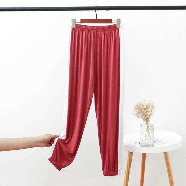 

modal side white capris stripe leisure sports cropped leggings korean style, Black;white