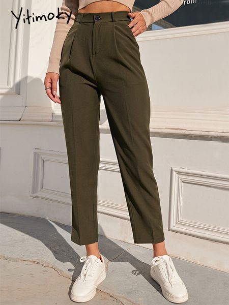 

women's pants capris yitimoky elegant straight pants women's office wear work pants vintage black khaki elastic waist trousers spr, Black;white
