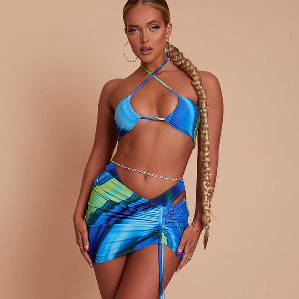 

cut breathable high hollow out swimwear solid color short skirts bandage string women three piece swimsuit, White;black