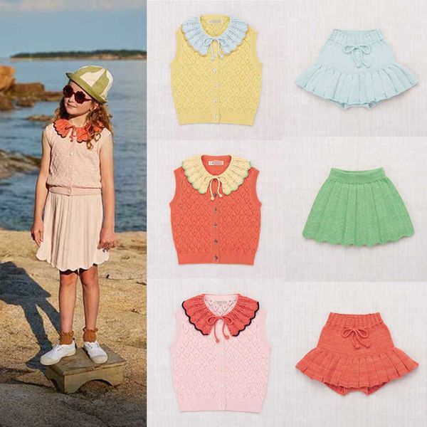 

kids girls knitted t shirts and skirts set 22 summer brand girl thin sweater tee with shorts suit sleeveless vest clothes p230331, White