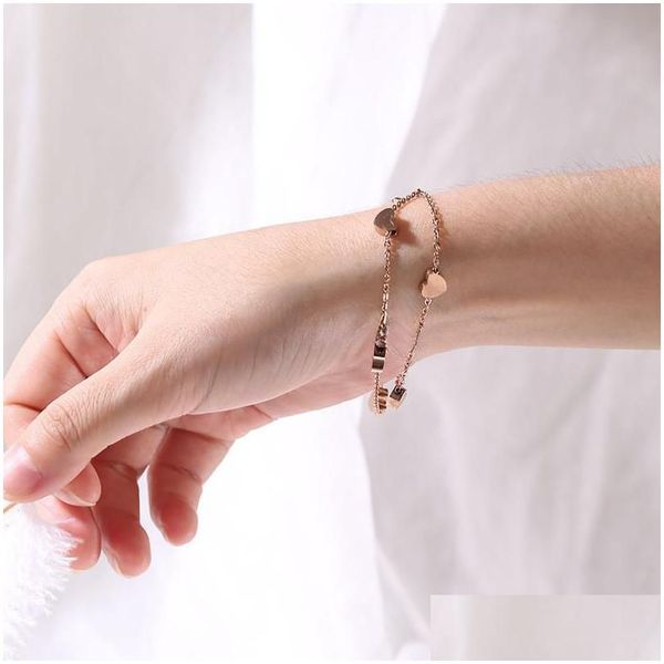 

designer bracelet fashion chain jewelry stainless steel double layer love heart bracelets bangles link ankle for women fashion valentines da, Black