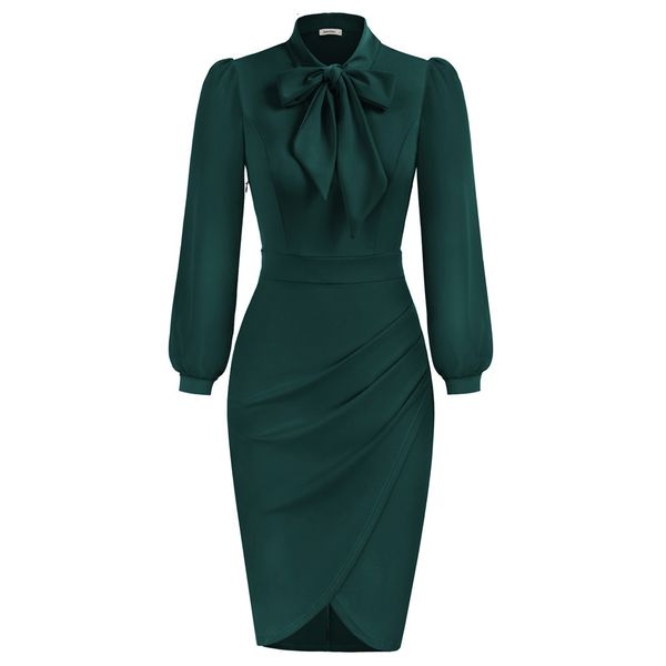 

work dresses women's bow neckline midi dress ruffled tulip hem long sleeve work cocktail pencil dress office women's work suit a30, White;black