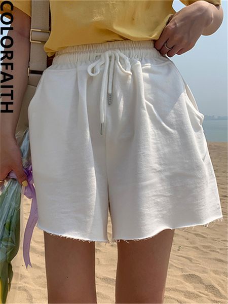 

women's shorts colorfaith wide leg high elastic waist strapless beach bag oversized jogging lace summer women's shorts trousers p1, White;black