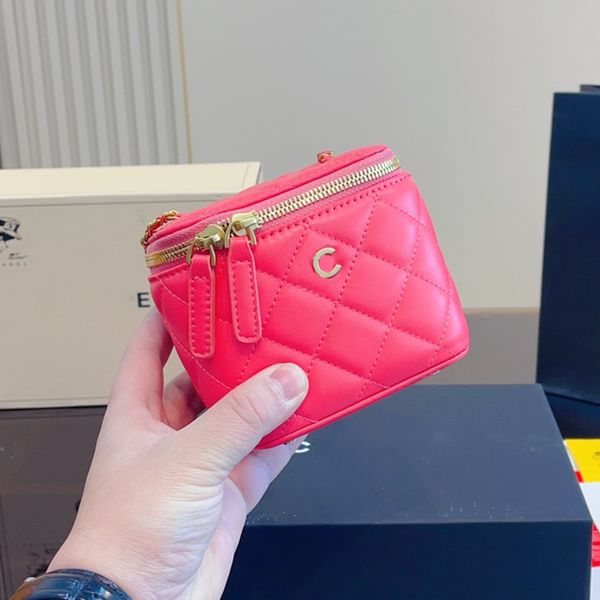 

mini cosmetic pouch bag luxurys designers totes bag handbags quilted rhombus lattice shouder crossbody women handbag fine metal chain pouch
