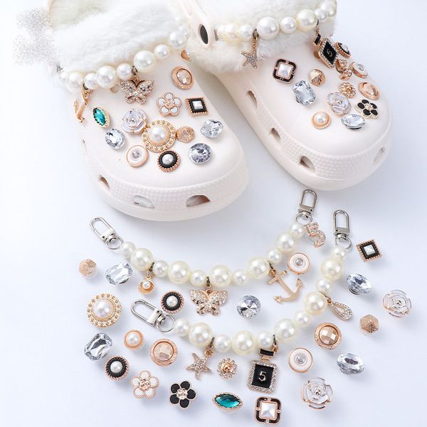 

shoe parts accessories fake alloy set shoes decorative buckle croc charm plastic pearl lace variable butterfly accessories diy combination j, White;pink