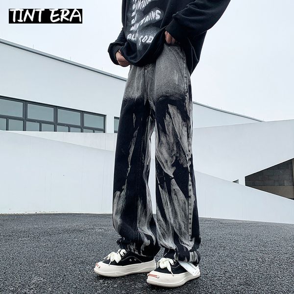 

men s jeans tint era y2k graphic for men tie dye denim trousers male loose pants wide japanese streetwear hip hop pleate street wear 230330, Blue