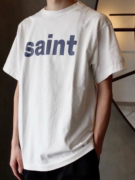 

saint logo print 100% cotton t shirt michael plus size men t-shirts vintage oversized t-shirt streetwear tee youth tees summer short sleeve, White;black