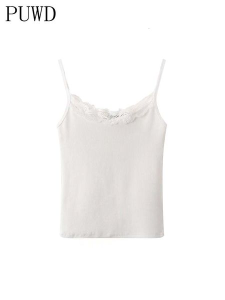 

women's tanks camis puwd elegant women white tank summer fashion ladies falsie slim lace patchwork female chic soft cotton 230331