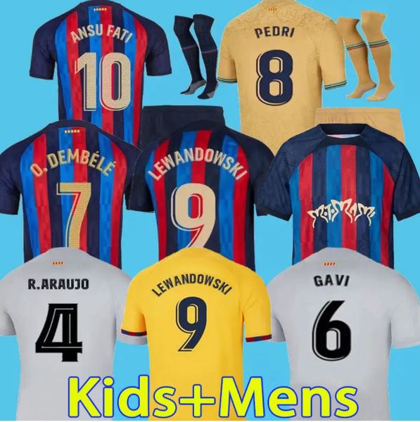 

22 23 pedri soccer jerseys t shirt lewandowski gavi kit ansu fati barcelonas ferran raphinha camiseta de futbol football shirt men kids kits, White;black