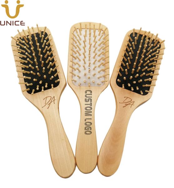 

moq 100pcs customize logo square paddle hair brush with soft cushion detangling flat hygienical barber shop air brushes comb9579101, Silver