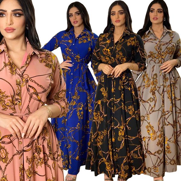

plus size printed blouse shirt dresses malaysia turkey muslim ladies office wear long traditional dresses, Black;gray