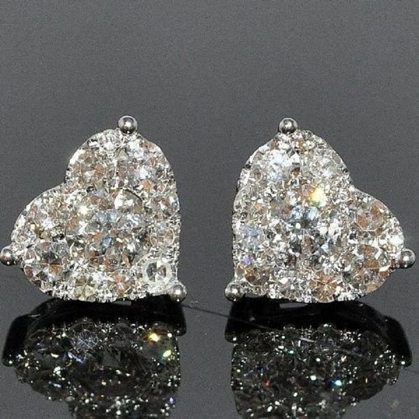 

luxury jewelry real 925 sterling silver stud girl pear cut white z cz diamond simple fine party women wedding heart stud earring gift, Golden;silver