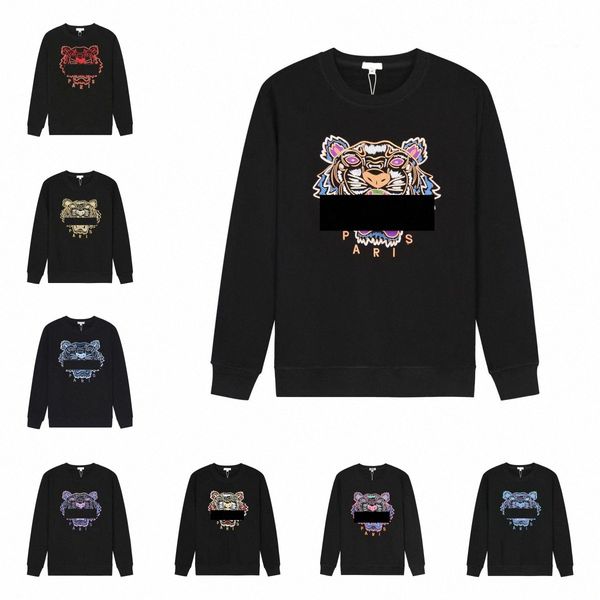 

designer fashion mens womens hoodie tiger head embroidery printed round neck pullover autumn winter loose high street classic, Black