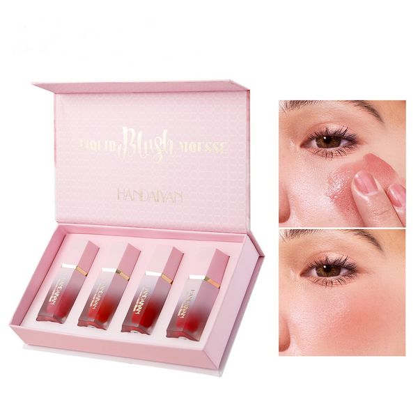 

handaiyan 4pcs mousse liquid blush air cushion powder makeup set high gloss cosmetic rouge matte natural long-lasting easy to wear make up c