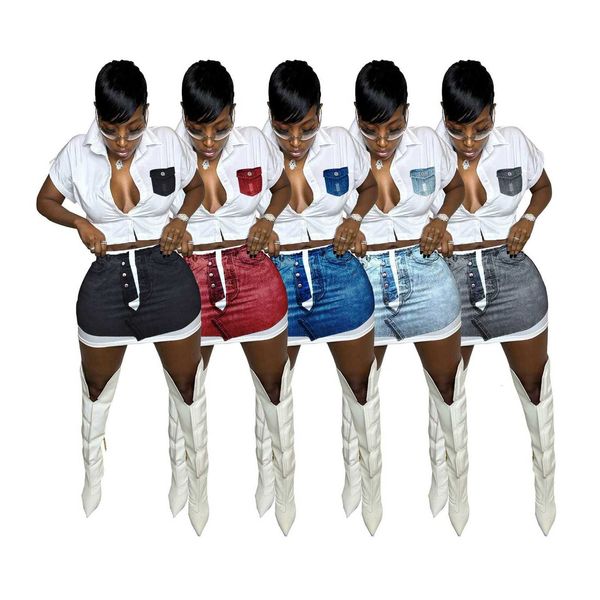

fashion sharee 2023 women summer skirt and denim printing short set for woman black skirts