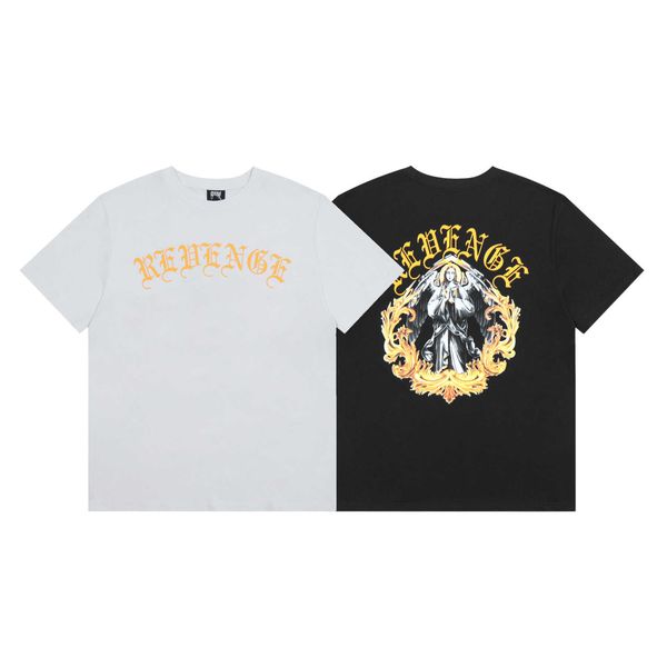 

summer fashion revenge sanskrit letter white angel print casual round neck short sleeve, Black;white