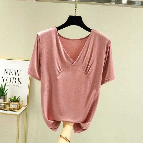 

japanese modal v-neck blouse: blue, loose-fit, short-sleeved for spring/summer, White