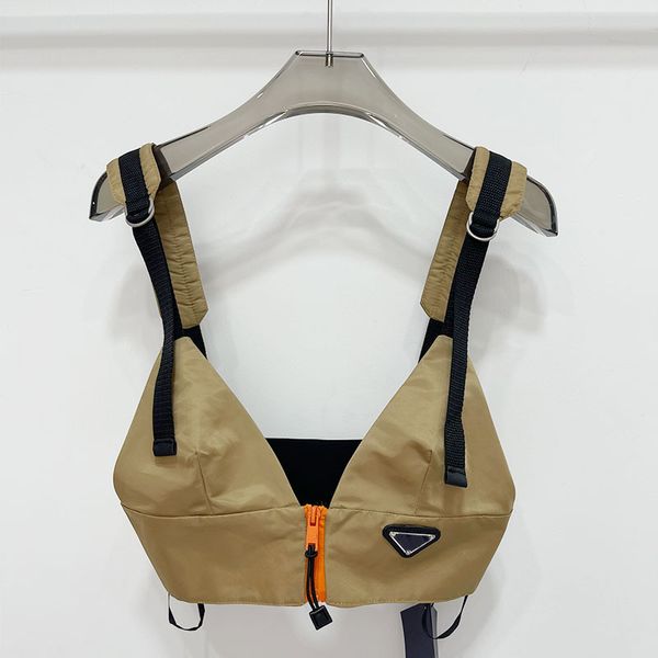 

woman designers tanks underwear metal triangle badge deep v denim sling tube cowboy nylon clothing sml, White