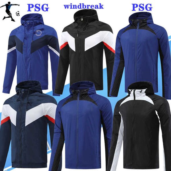 

22 23 24 psgs wind coat tracksuit soccer jerseys 2022 2023 mbappe windbreak jacket men training suit long sleeve football kit uniform chanda, Black