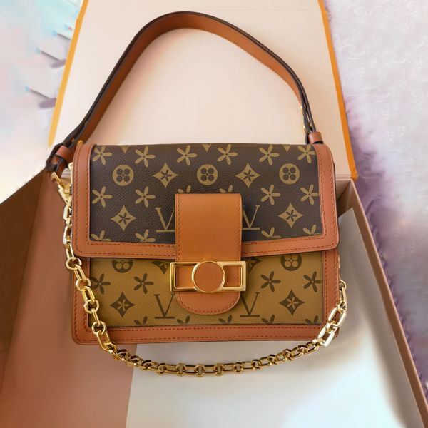 

brown flower bag women 2 size louvis dauphine m45958 m45959 handbag luxury tote man genuine leather clutch bags designer classic crossbody s