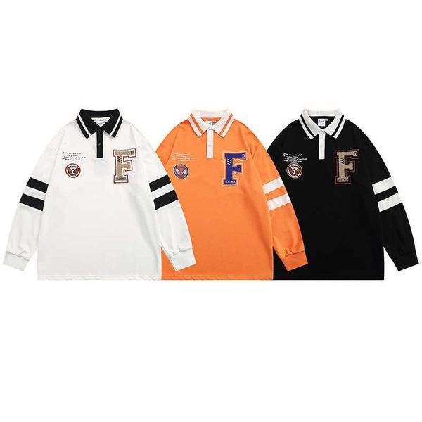 

fall flocked letter polo shirt men's and women's loose bf trendy street long sleeve sweater, Black;white