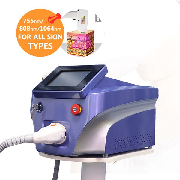 

diode laser high power hair remove 3 wavelengths 755 808 1064nm deskhair removal machine skin rejuvenation professional painless beauty salo, Black