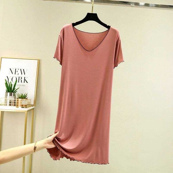 

contrast color flying modal cotton v neck dress womens summer thin loose plus size