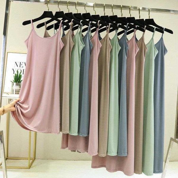 

summer ice silk shirts mask mid length dress slimming solid color strap, White