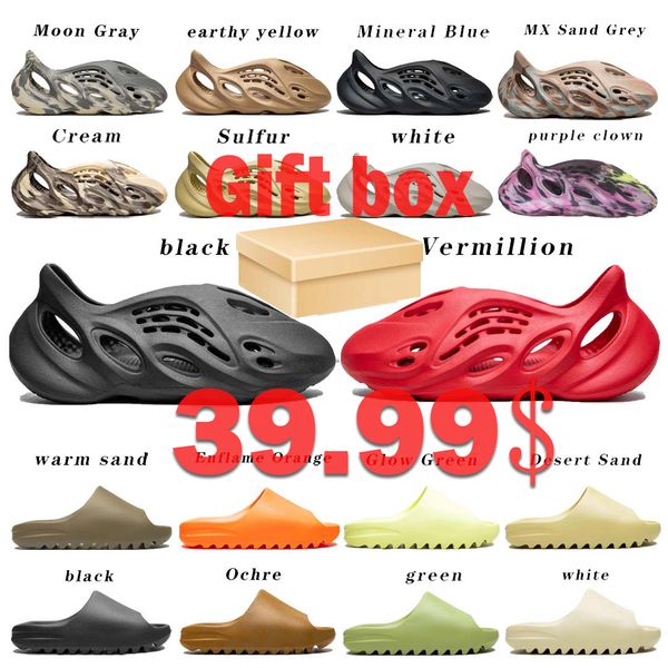 

yeezzys designer slippers foam runners sandals giveaway box mens womans shoes enflame sand bone earth outdoor beach slipper summer slide res, Black