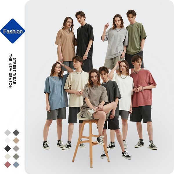 

summer wash cotton t shirt adults mens womens fashion casual loose tees t-shirts street designer oversize shorts sleeve custom diy printing, White;black