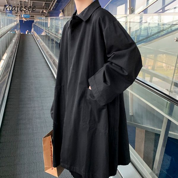 

men's trench coats men long autumn korean handsome turn down collar outerwear solid leisure loose streetwear design windbreaker 230331, Tan;black