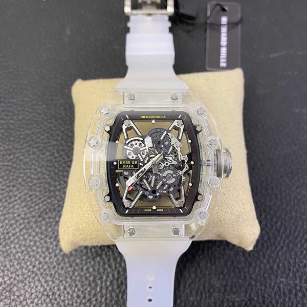 

luxury mechanical watch richar mills rm35-02 swiss automatic movement sapphire mirror imported rubber watchband xjlu, Slivery;brown
