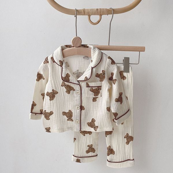 

pajamas 2pc baby boys girls' pajamas cotton linen bear print long sleeve children's pajamas children's pajamas 230331, Blue;red
