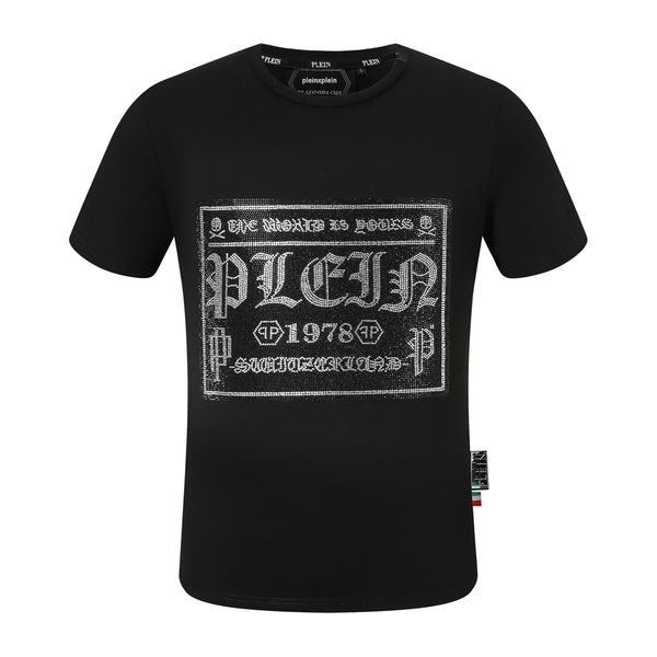 

pleinxplein design men's t-shirts designer slim fit pp t-shirt summer rhinestone round neck plein shirt skulls streetwear black 2072 co, White;black
