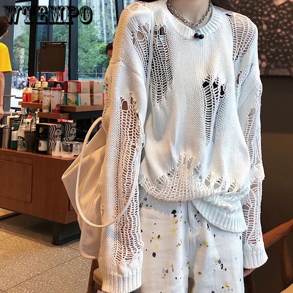 

women's sweaters gothic punk hole women streetwear harajuku hollow out broken knitted jumper woman pullover sweater wholesale 230331, White;black