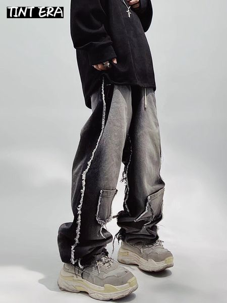

men s jeans tint era fashion y2k loose straight leg retro distressed floor dragging pants casual workwear men hiphop street wear 230330, Blue