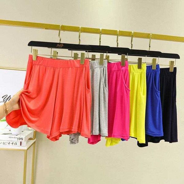 

modal pocket short culottes womens thin summer high waist bottoming wide leg, White;black