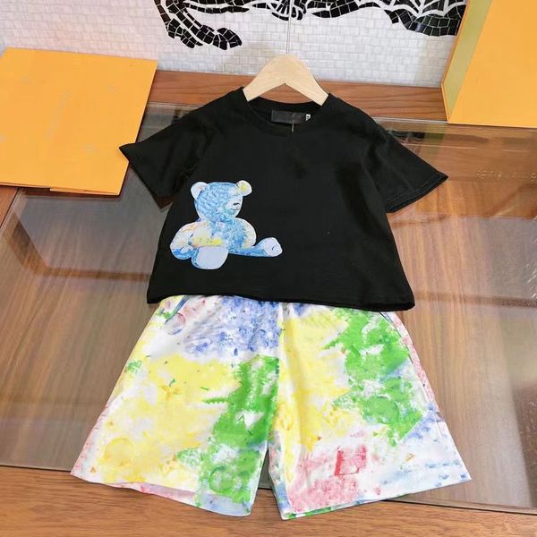

t-shirts childrens set suit boys girls sets kids short sleeve t-shirt child designer clother sports with letter tiger flower forest cotton w, White