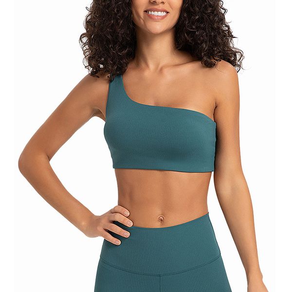 

sports back bra fashion one shoulder sports underwaist spr rib fabric fitness yoga bra tight breathable fitness wear velafeel