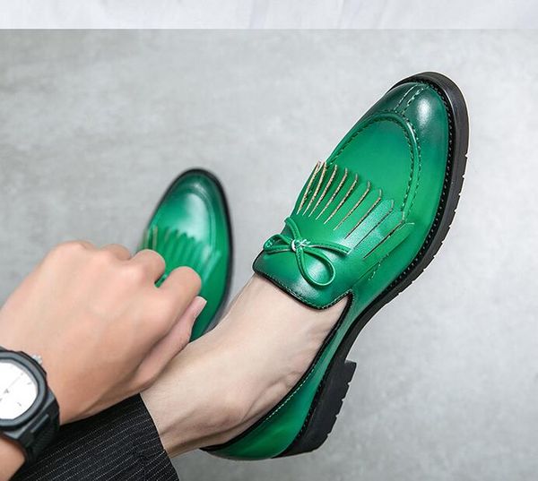 

new tassel casual loafers men leather shoes fashion wedding party shoes luxury men designer business flats shoes large size, Black