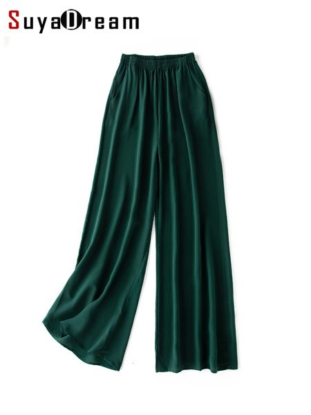 

women's pants capris suyadream women's wide leg pants 100% silk solid elastic waist ankle length office spring autumn fashion trou, Black;white