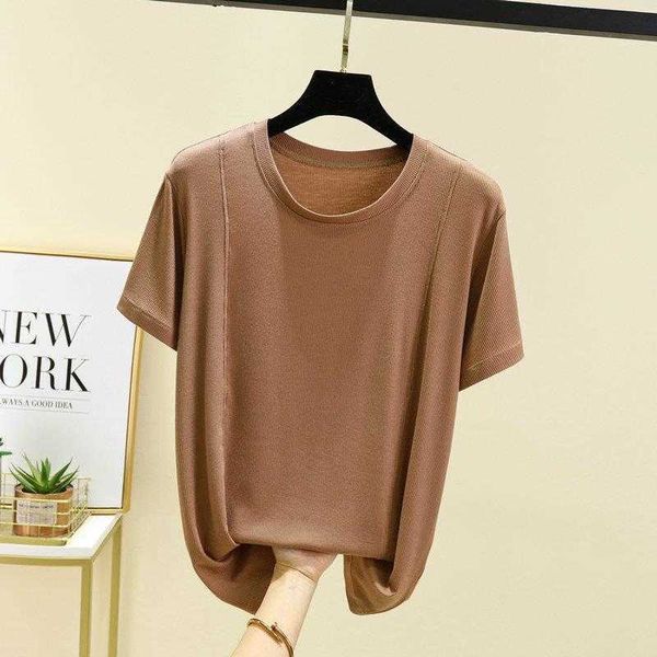 

modal thread mask t shirt womens short sleeve round neck loose half summer, White