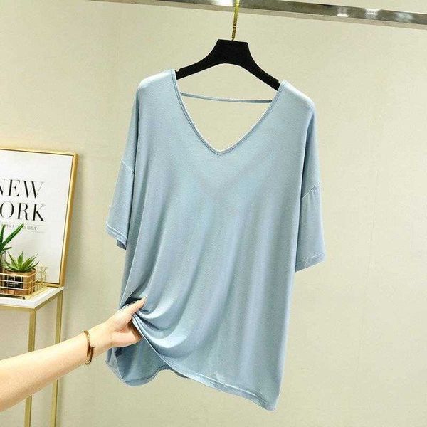

modal beauty back t shirt womens summer thin loose short sleeve bottoming hollow, White