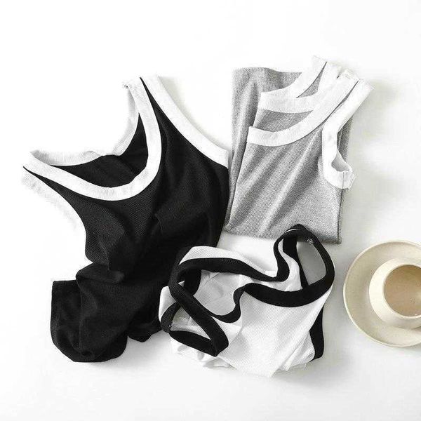 

contrast color tanks thread vest for women spring and summer slim fit slimming, White