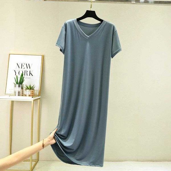 

korean style ice silk nightdress womens summer v neck short sleeve thin loose