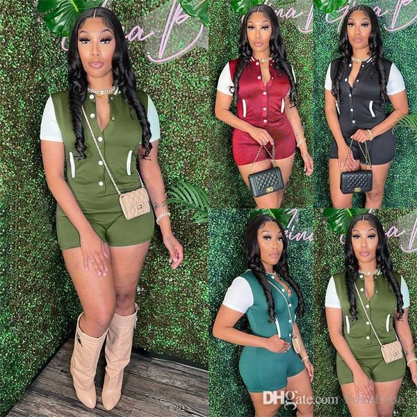 

women jumpsuits designer 2023 new fashion button bodysuit tight waist wrapped bodysuit summer 4 colours, Black;gray
