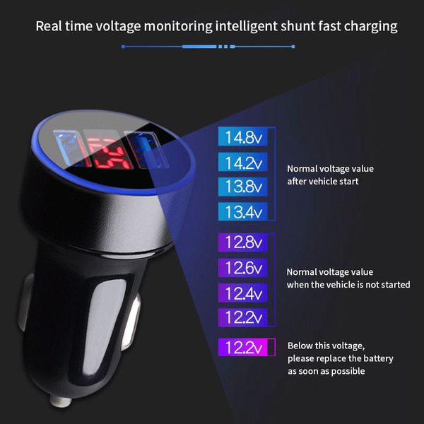 

car charger dual ports 3.1a 12v/24v dual usb digital display for iphone x 8 7 xiaomi samsung fast charging voltage monitoring universal phon