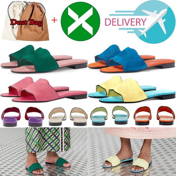 

{with box}designer women's slippers ladies cartoon big head slide oran classic open toe casual slide genuine soft leather metal drill b, Black