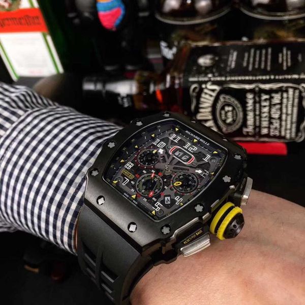 

luxury mechanical watch richar mills rm11-03 swiss sapphire mirror rubber bracelet with automatic movement, Slivery;black